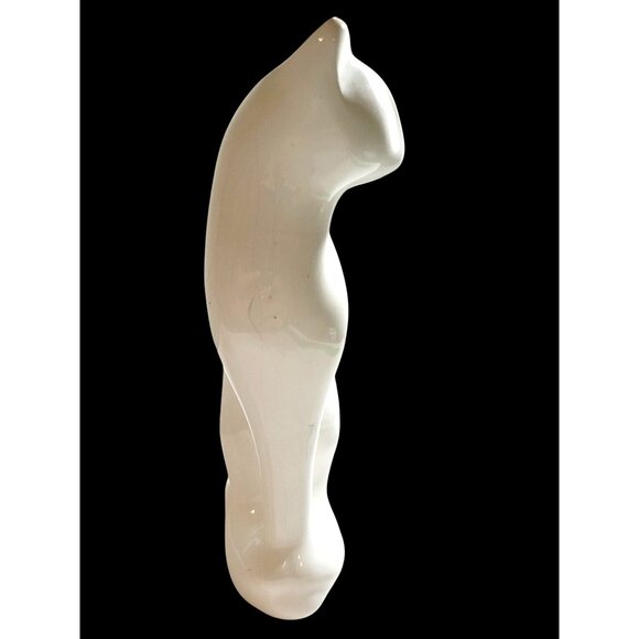 Vintage White Porcelain Cat Figurine Retro Feline Home Decor 8" Tall Minimalist - Picture 4 of 9